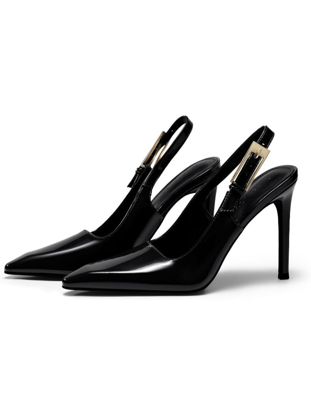 Women's Black Patent leather Pointed Toe Metal Buckle Dress Party High Heels